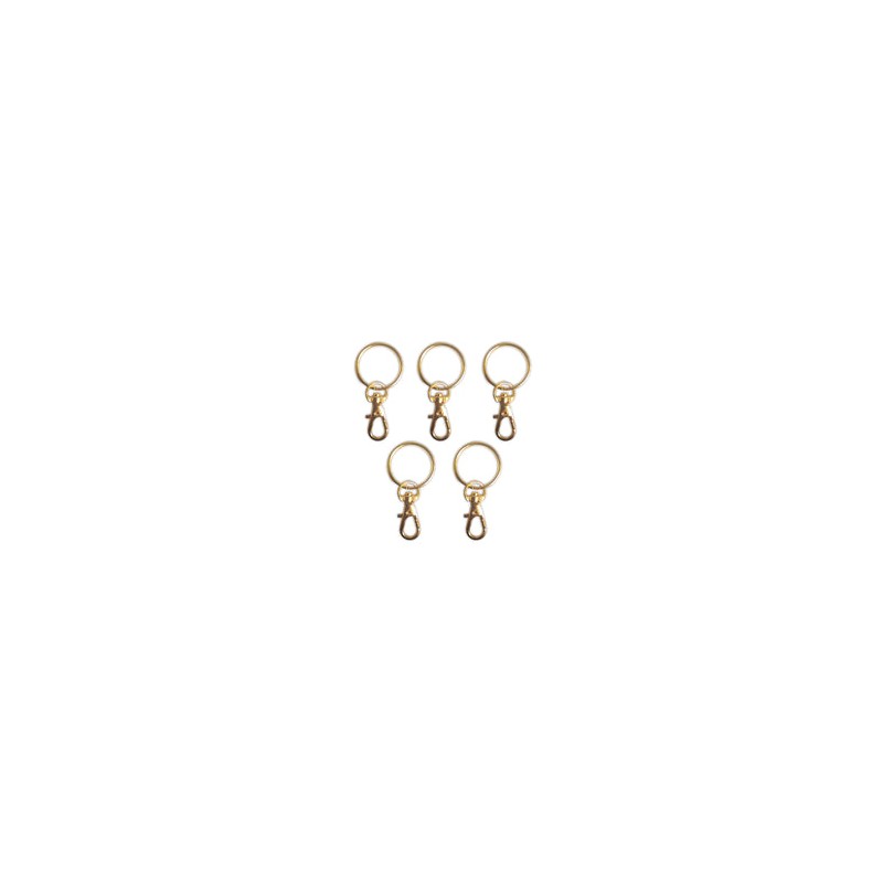 5 llaveros dorados con pinza girable