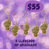 5 Llaveros de Harry P. graduada acabado dorado