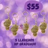 5 Llaveros de Harry P. graduada acabado dorado