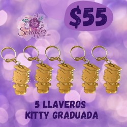 5 Llaveros de Hello Kity graduada acabado dorado