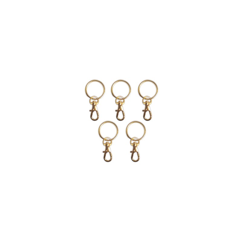 5 llaveros dorados con pinza girable