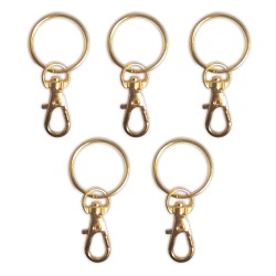 5 llaveros dorados con pinza girable